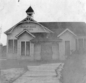 The First Schoolhouse Relocated The school was moved northeast around 1905 to the foot of the hill where Chickasaw Avenue now meets Maywood Avenue. Two rooms were added to accommodate a growing student body. A shaded outdoor lunch area was added to the right. (Courtesy the Elena Frackelton Murdock family)