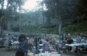 The Eagle Rock Valley Historical Society held its then annual pot luck picnic in the upper area of the park in 1963. The picnic tables were still part of the park furniture.-Photo ERVHS, 7/1963.