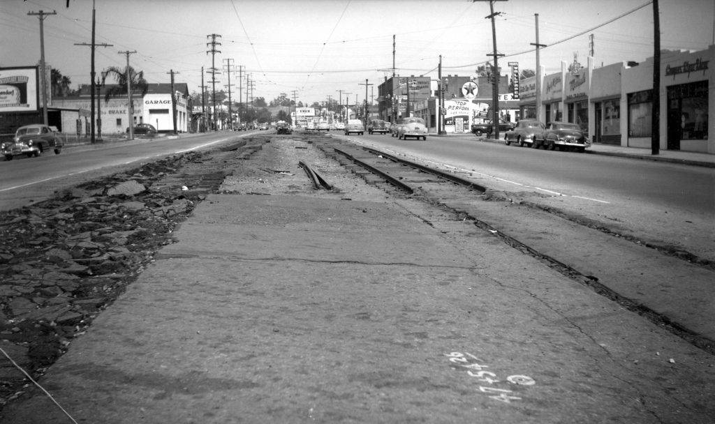 The trolley tracks are removed in this view East from Mt. Royal Drive in June of 1948. (Alan Weeks photograph)