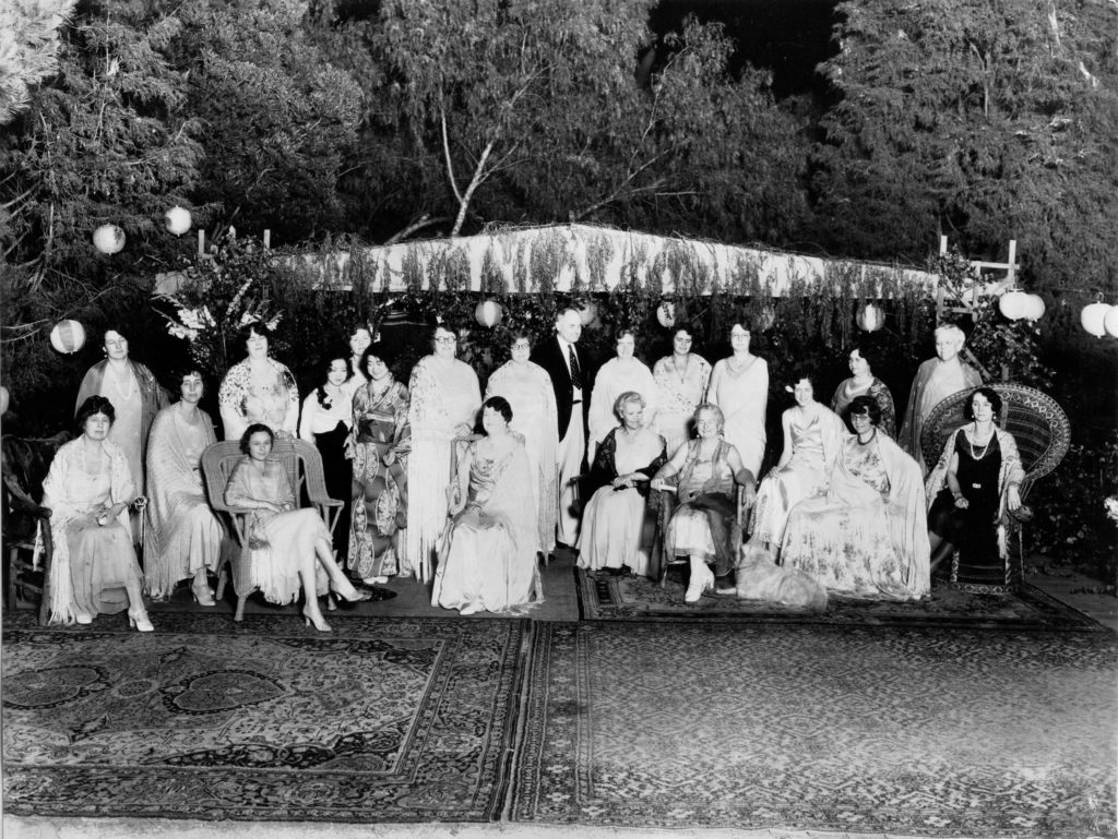 Among the earliest and most frequent users of the Argus Bowl and garden was the Women’s Twentieth Century Club. The ladies of the club are shown in a portrait on the stage in 1931. The formality of the women’s dress and foreground carpets form an interesting contrast to the garden background. (WTCC)