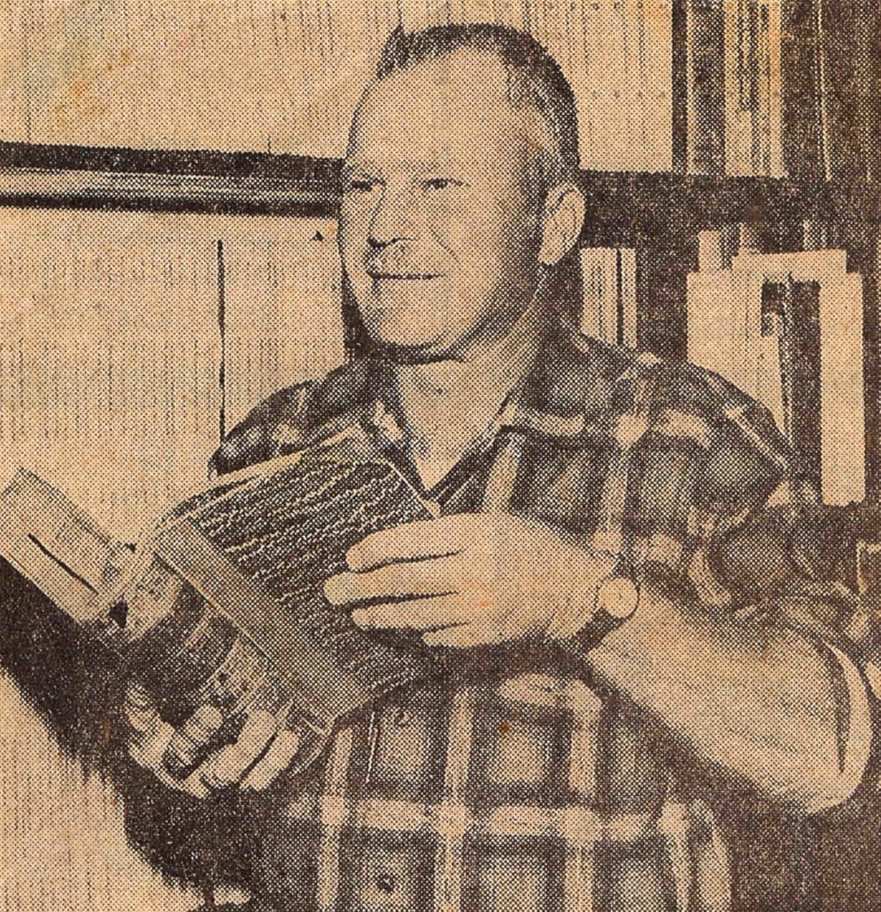 Henry Welcome, the first president of our society, shown here browsing his extensive library in November of 1961. Welcome was an inveterate collector and historian of Eagle Rock and the Los Angeles Area. (probably Joe Friezer-Eagle Rock Sentinel)